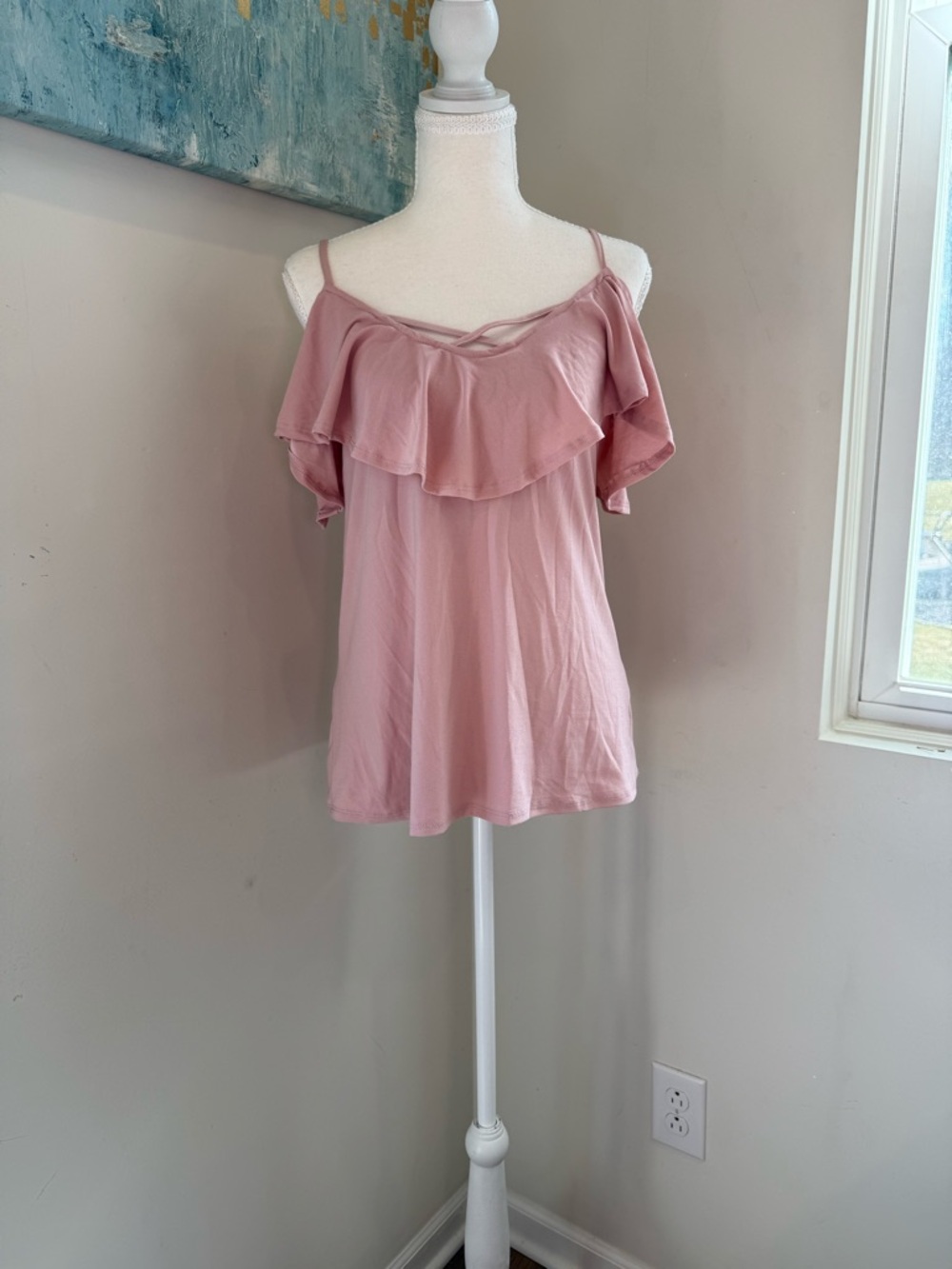Ultra Flirt Blush Pink Ruffle Cold-Shoulder Romantic Boho Festival Camisole M